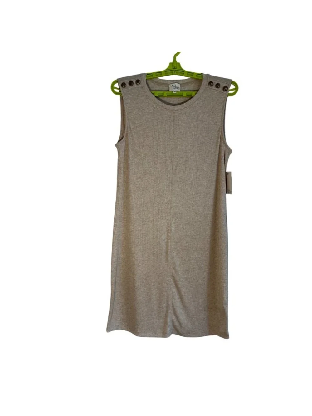 Sleeveless Beige Ava James Button Shoulder Dress SZ M Preppy Old Money NWT - Picture 2 of 10